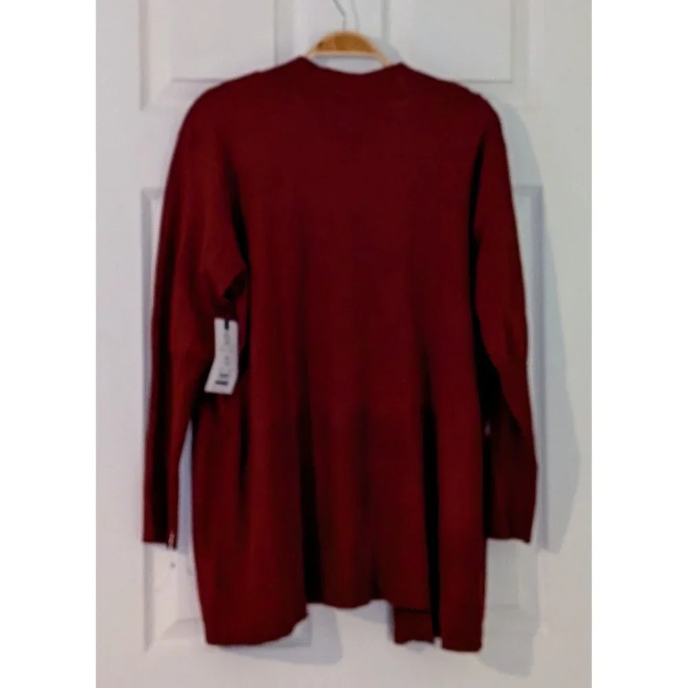 Terra & Sky Womens 0X 14 Red Open Front Cardigan Sweater Long Sleeve Pockets NWT